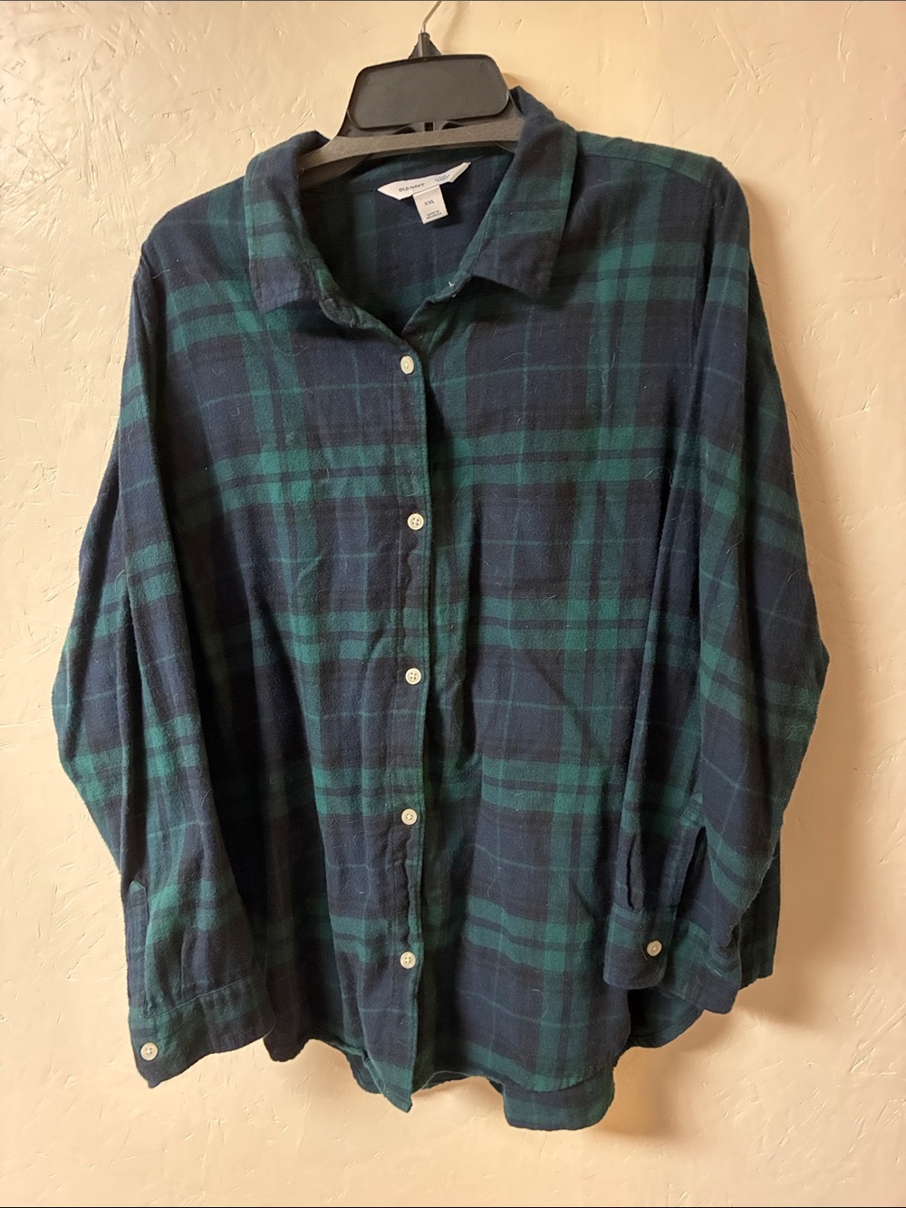 Old Navy Navy and Green Plaid Button-Front Tunic